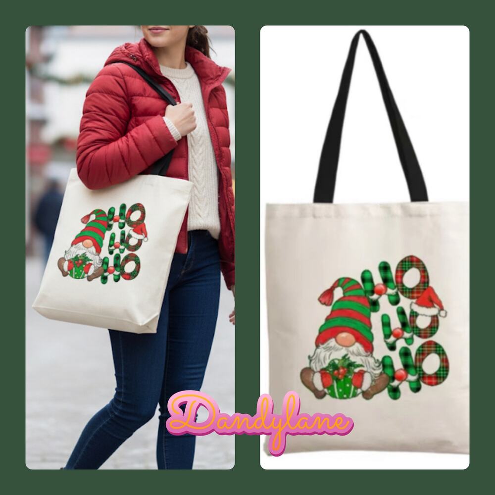 Women's HO HO HO Gnome Santa  Pattern Canvas Tote Bag